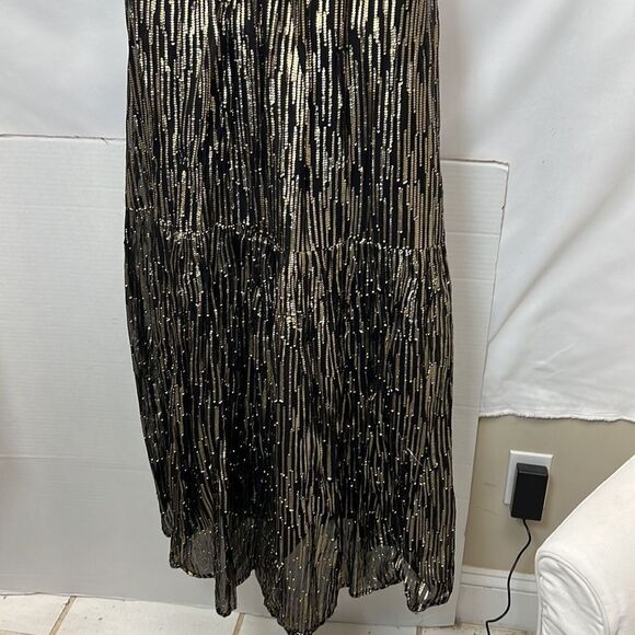 Ba&sh Nixon Metallic Silk Blend Empire Gown size small Black gold- Repaired - Picture 9 of 16